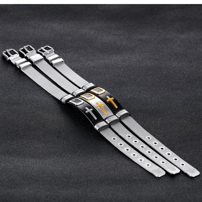 Titanium steel mesh bracelet bracelet cross men's wrist strap adjustable