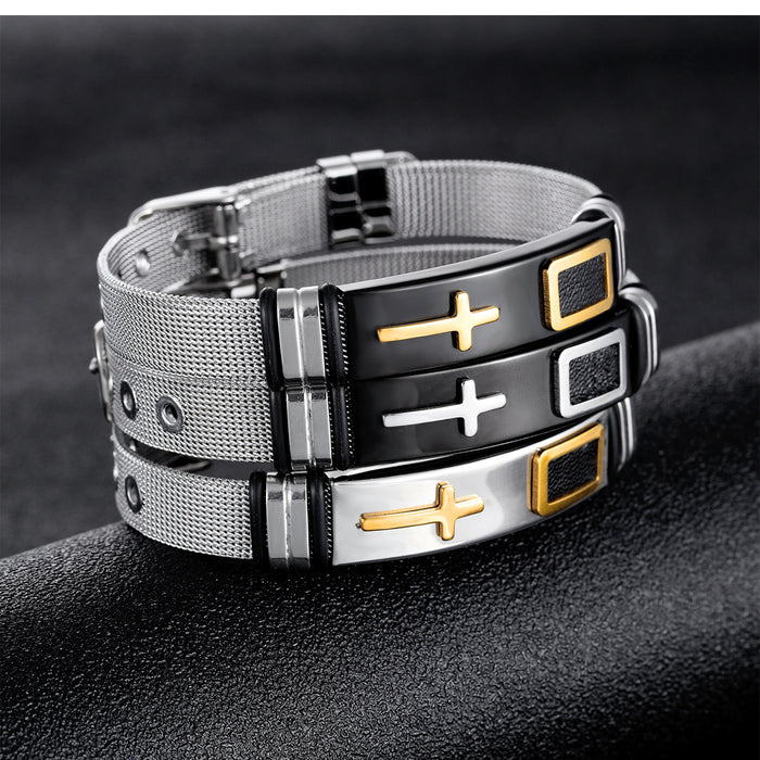 Titanium steel mesh bracelet bracelet cross men's wrist strap adjustable