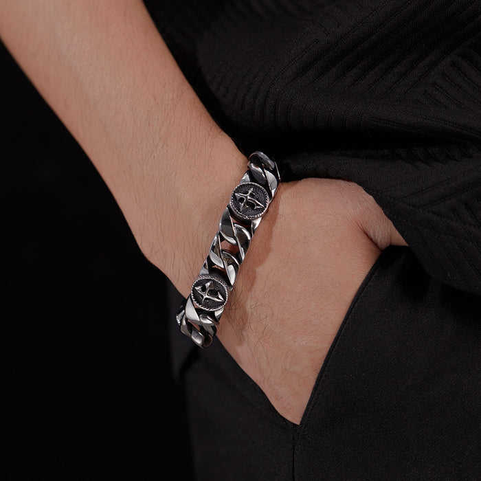 New titanium steel retro bracelet with European and American personality and domineering stainless steel cross bracelet