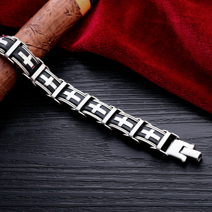 Personalized creative jewelry, men's bracelet, classic cross stainless steel silicone bracelet, holiday gift