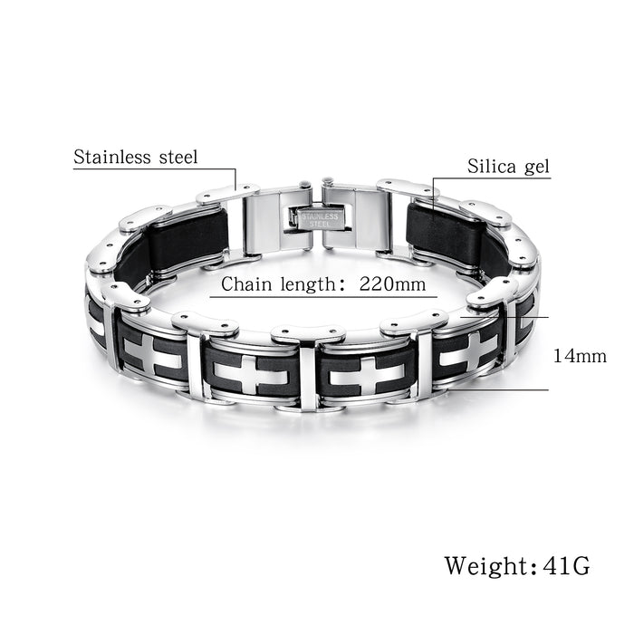 Personalized creative jewelry, men's bracelet, classic cross stainless steel silicone bracelet, holiday gift