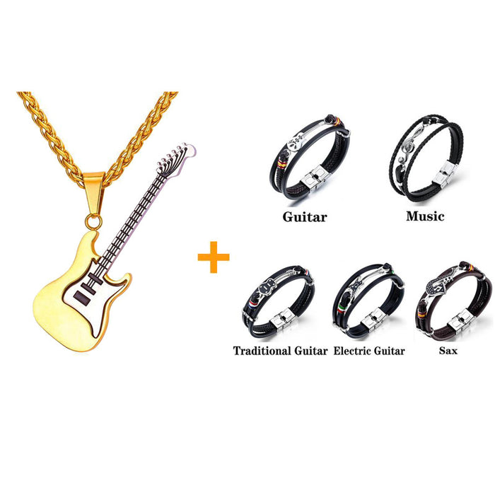 Stainless Steel Guitar Pendant Necklace