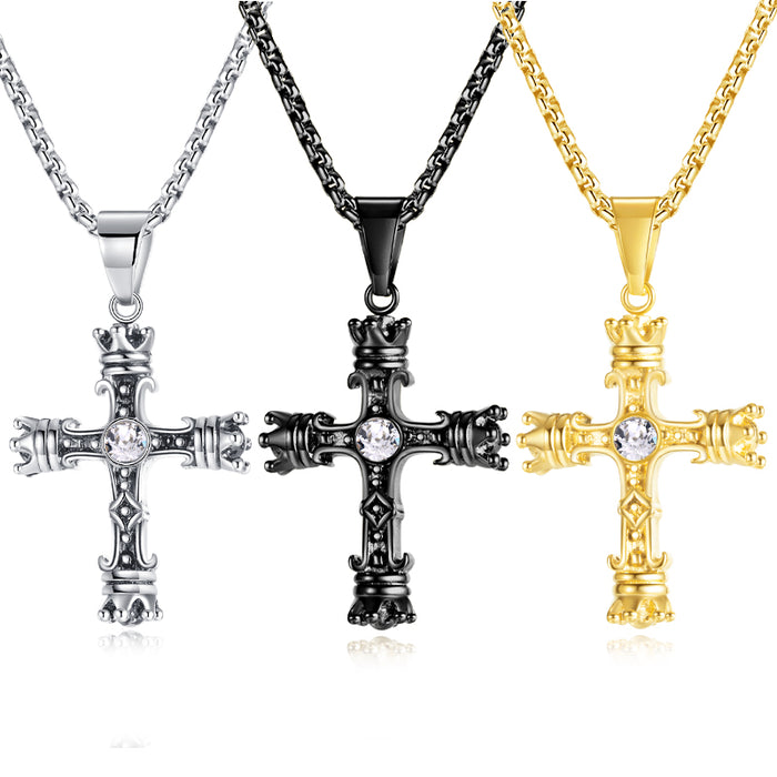 New personalized fashionable stainless steel crown pendant trendy versatile cross necklace