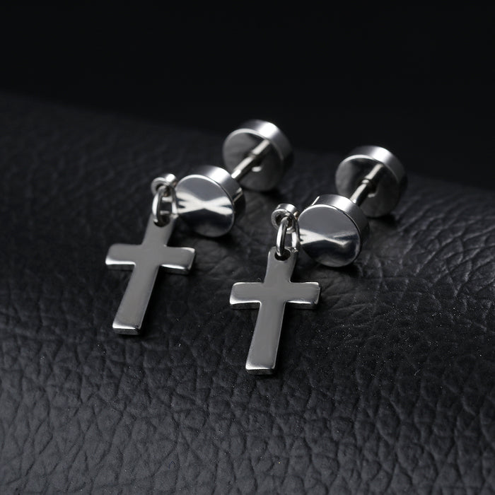 New hot selling multi-color titanium steel men's barbell cross earrings double-sided twist screw dumbbell earrings