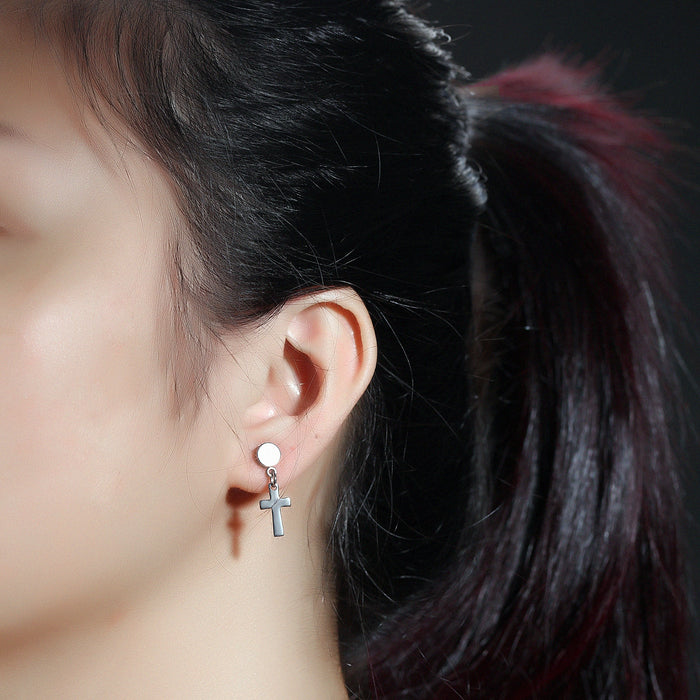 New hot selling multi-color titanium steel men's barbell cross earrings double-sided twist screw dumbbell earrings