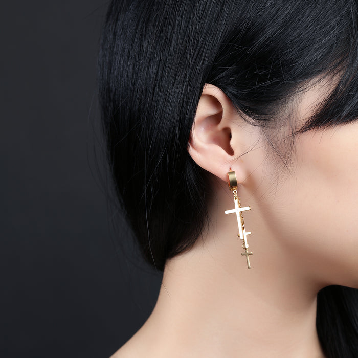 New Korean style women's fashionable titanium steel earrings cross earrings black earrings hip-hop hip-hop earrings