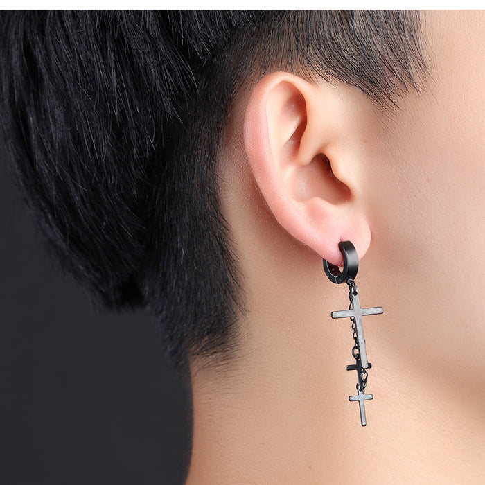 New Korean style women's fashionable titanium steel earrings cross earrings black earrings hip-hop hip-hop earrings