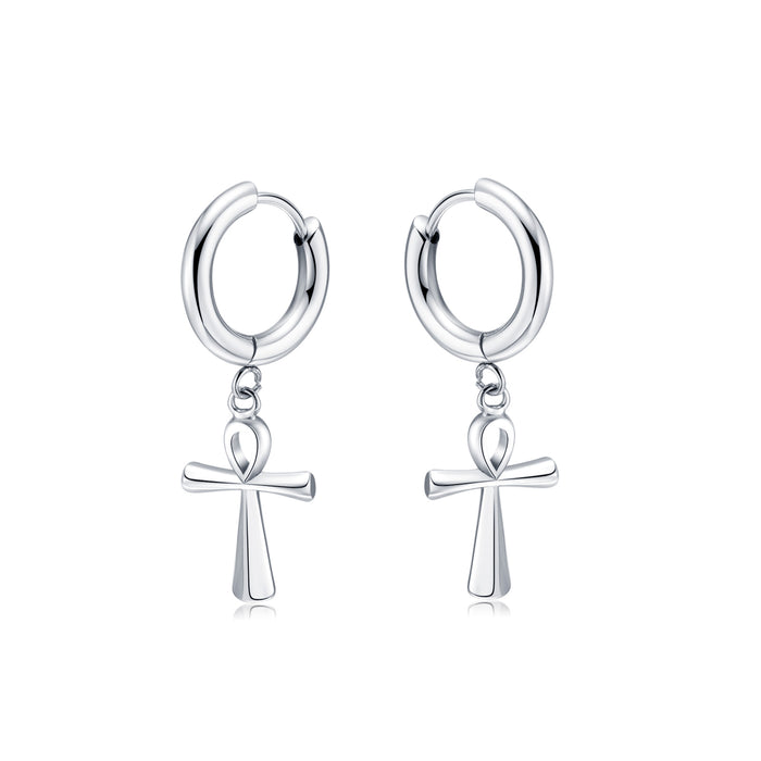 New fashionable stainless steel punk earrings, simple and versatile cross ear clips, suitable for men and women