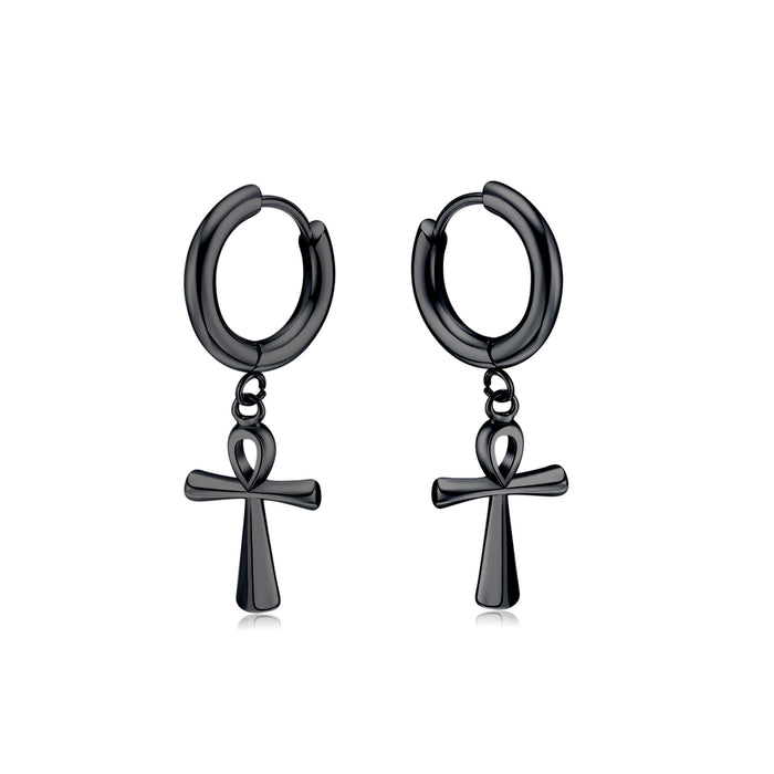 New fashionable stainless steel punk earrings, simple and versatile cross ear clips, suitable for men and women