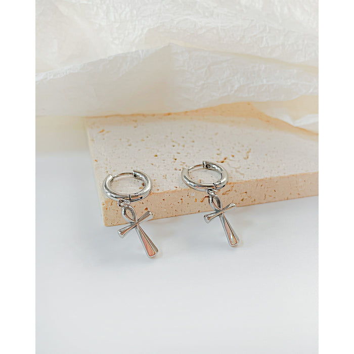 New fashionable stainless steel punk earrings, simple and versatile cross ear clips, suitable for men and women