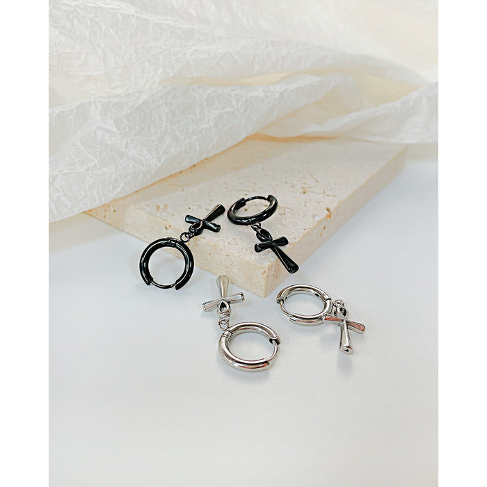 New fashionable stainless steel punk earrings, simple and versatile cross ear clips, suitable for men and women