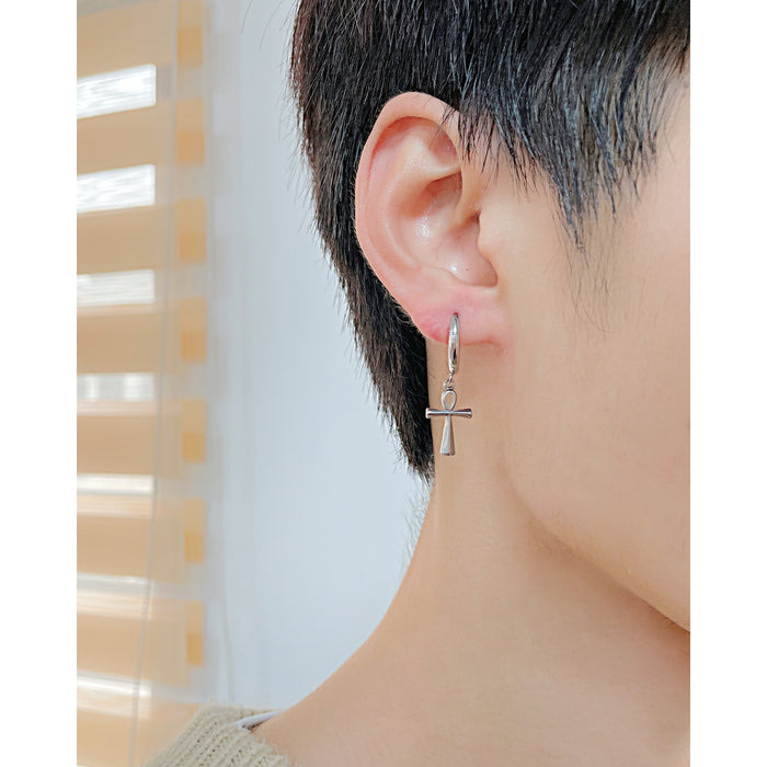 New fashionable stainless steel punk earrings, simple and versatile cross ear clips, suitable for men and women