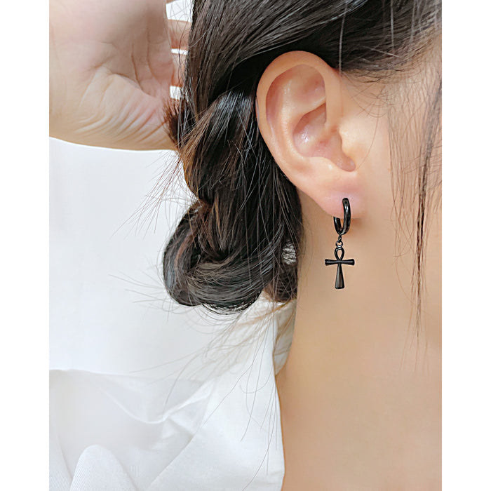 New fashionable stainless steel punk earrings, simple and versatile cross ear clips, suitable for men and women
