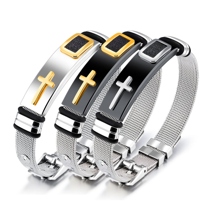 Titanium steel mesh bracelet bracelet cross men's wrist strap adjustable