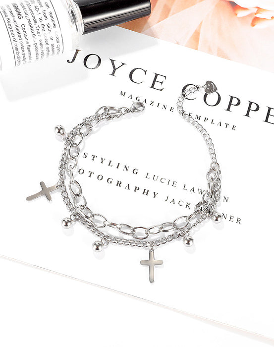 The new double-layer titanium steel cross bracelet is the best choice for trendy and fashionable gifts.