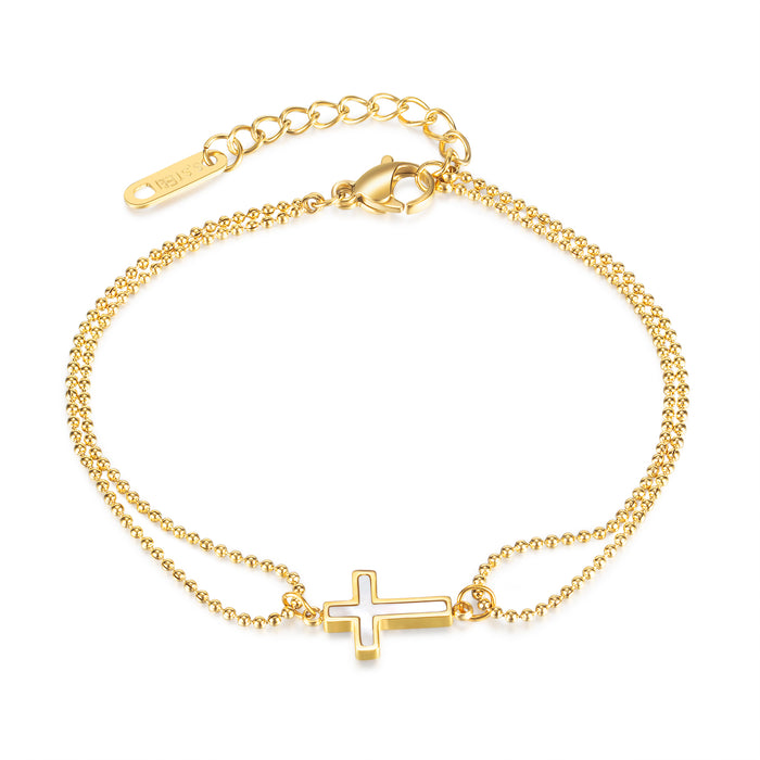 New versatile personalized design double-layer bead chain cross stainless steel bracelet