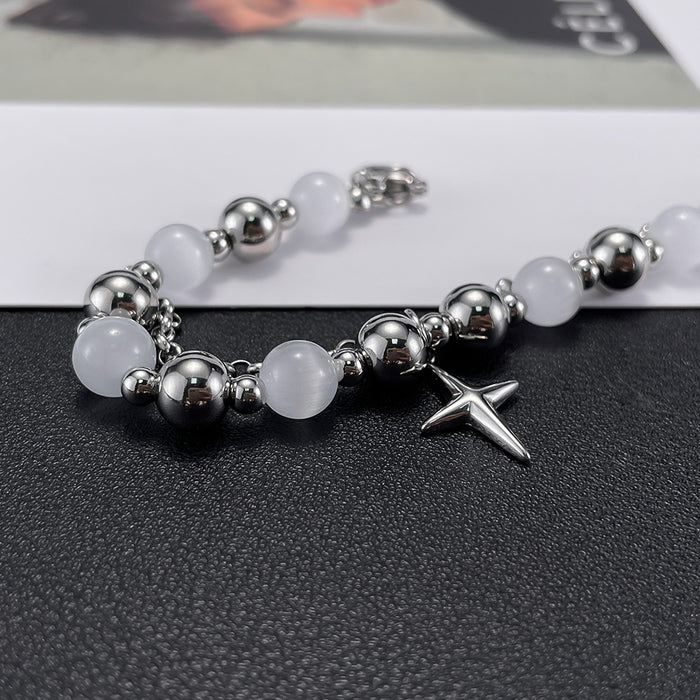 Fashionable design, stainless steel double-layer stacked cross pendant, cat's eye stone bracelet