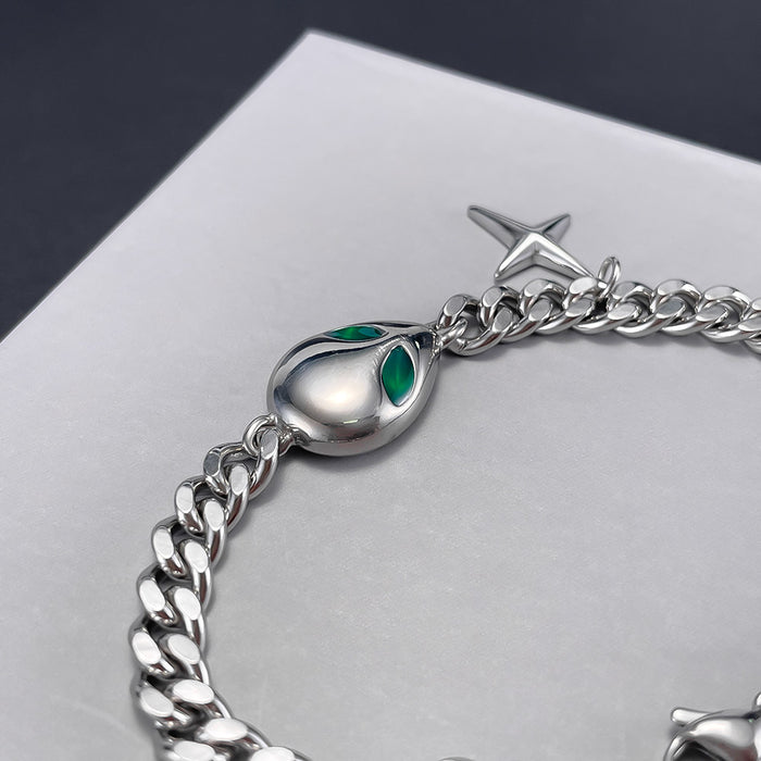 Unique design stainless steel Cuban chain, alien cross bracelet, unisex
