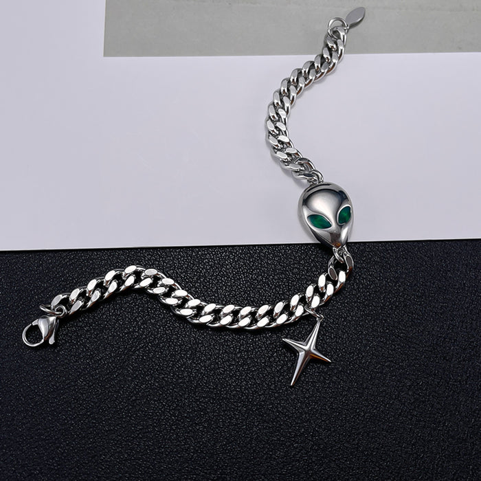 Unique design stainless steel Cuban chain, alien cross bracelet, unisex