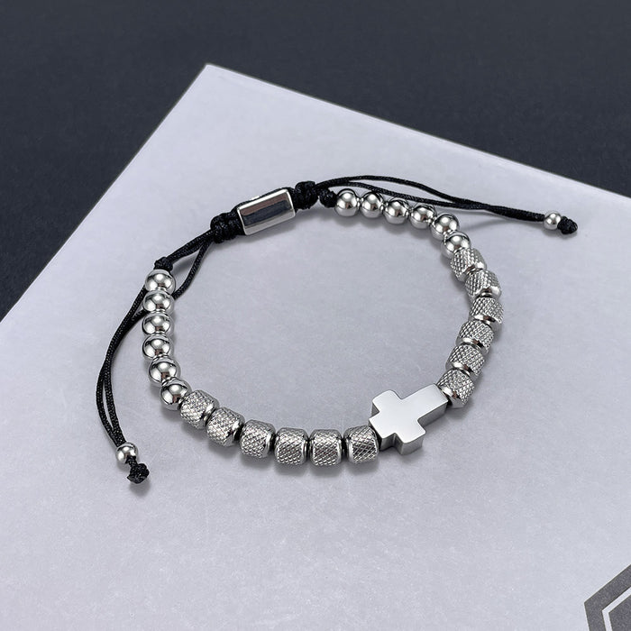 New stainless steel round bead splicing pineapple bead cross adjustable bracelet