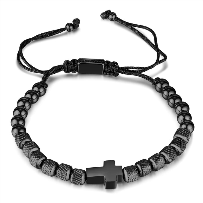 New stainless steel round bead splicing pineapple bead cross adjustable bracelet