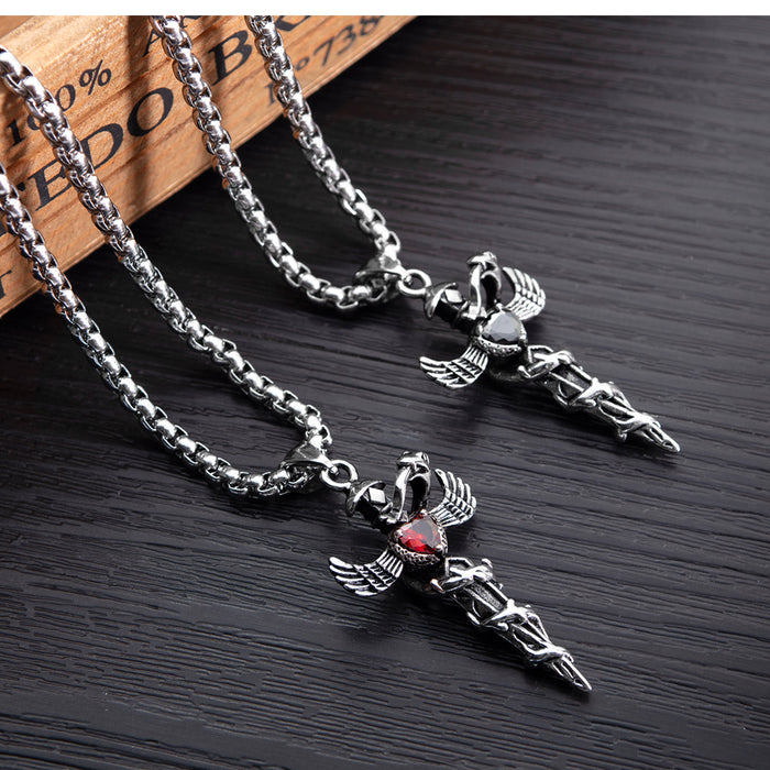 New Necklace Men's Titanium Steel Necklace Long Cross Pendant Men's Versatile Clothes Pendant Gift