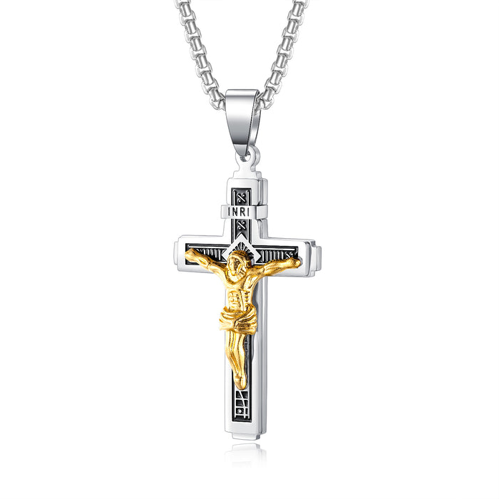 Retro Trendy Hip Hop Titanium Steel Jewelry Men's Cross Stainless Steel Necklace