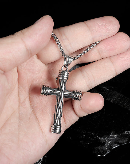 New twist-shaped cross pendant street personality hip-hop style titanium steel men's necklace