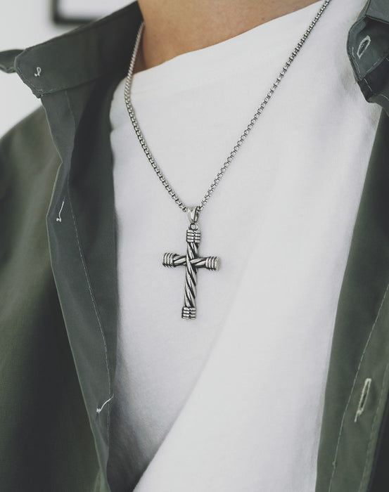 New twist-shaped cross pendant street personality hip-hop style titanium steel men's necklace