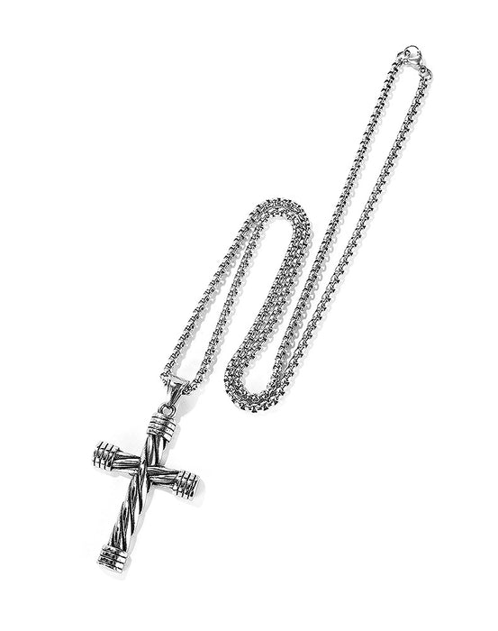 New twist-shaped cross pendant street personality hip-hop style titanium steel men's necklace