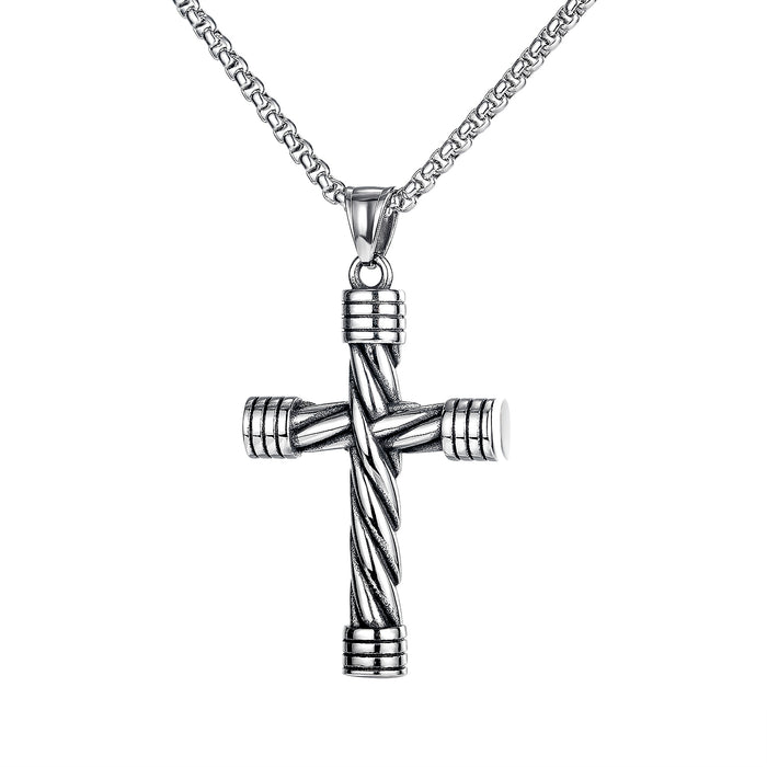 New twist-shaped cross pendant street personality hip-hop style titanium steel men's necklace