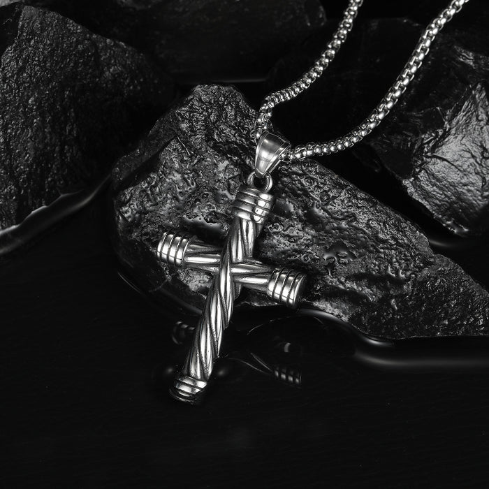 New twist-shaped cross pendant street personality hip-hop style titanium steel men's necklace