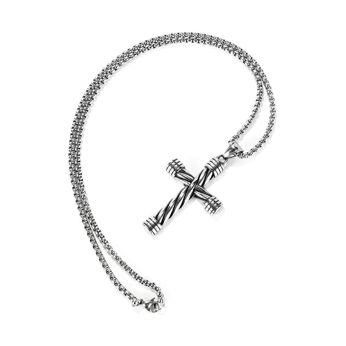 New twist-shaped cross pendant street personality hip-hop style titanium steel men's necklace