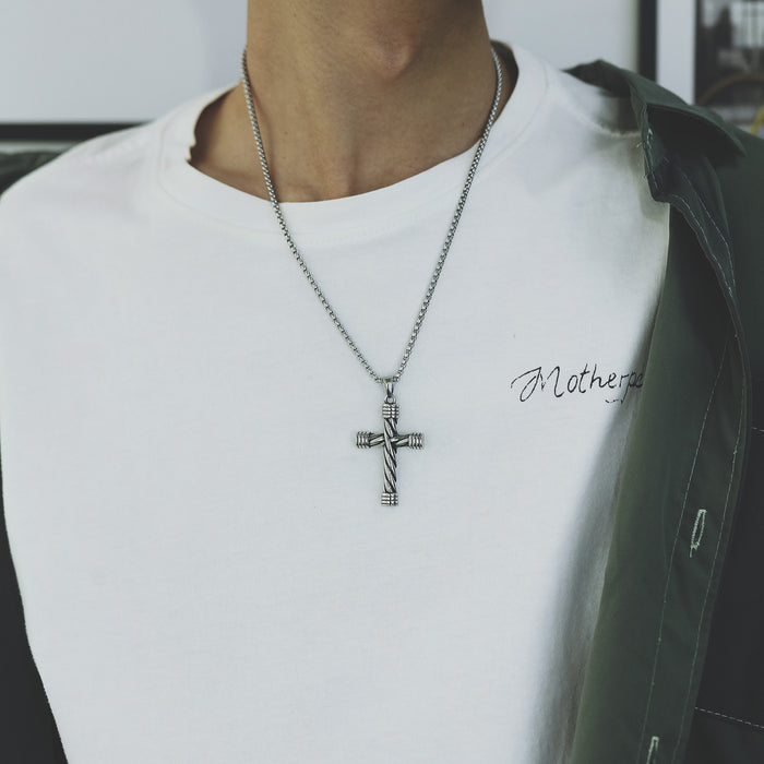 New twist-shaped cross pendant street personality hip-hop style titanium steel men's necklace