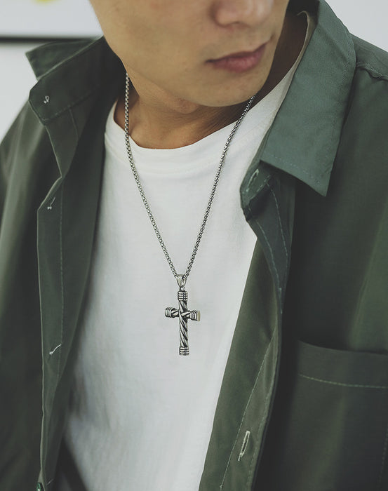 New twist-shaped cross pendant street personality hip-hop style titanium steel men's necklace