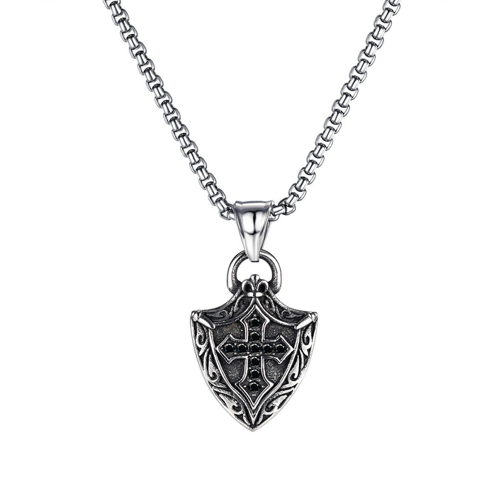 Hot-selling jewelry retro versatile Viking shield cross titanium steel necklace for men