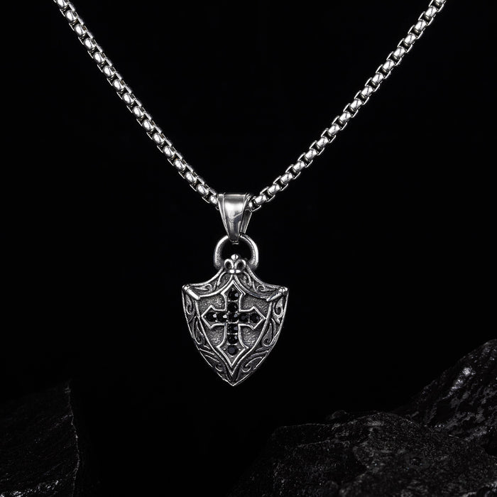 Hot-selling jewelry retro versatile Viking shield cross titanium steel necklace for men