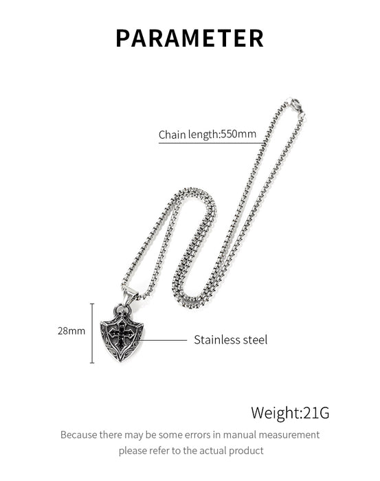 Hot-selling jewelry retro versatile Viking shield cross titanium steel necklace for men