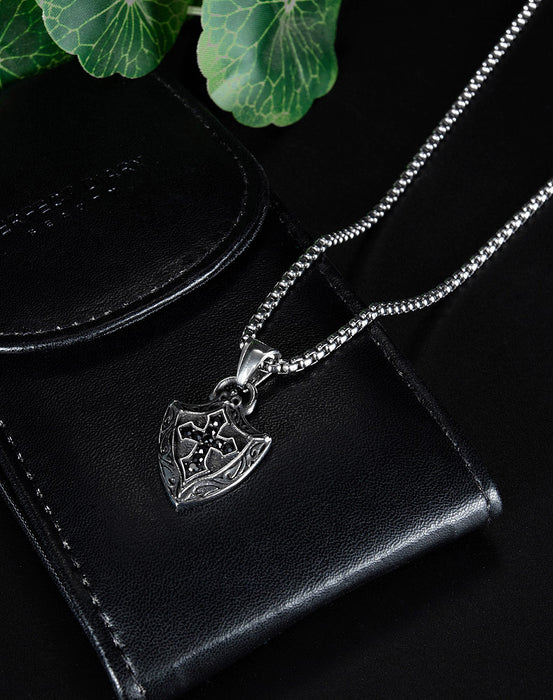 Hot-selling jewelry retro versatile Viking shield cross titanium steel necklace for men