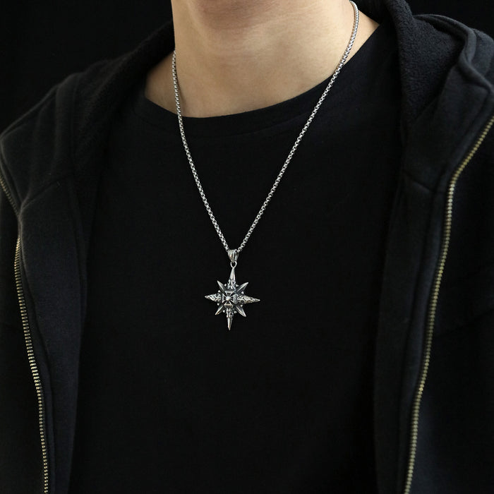 Personalized trendy simple cross titanium steel men's necklace creative eight-pointed star pendant