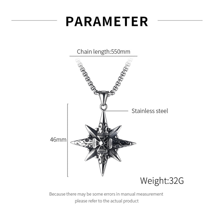 Personalized trendy simple cross titanium steel men's necklace creative eight-pointed star pendant