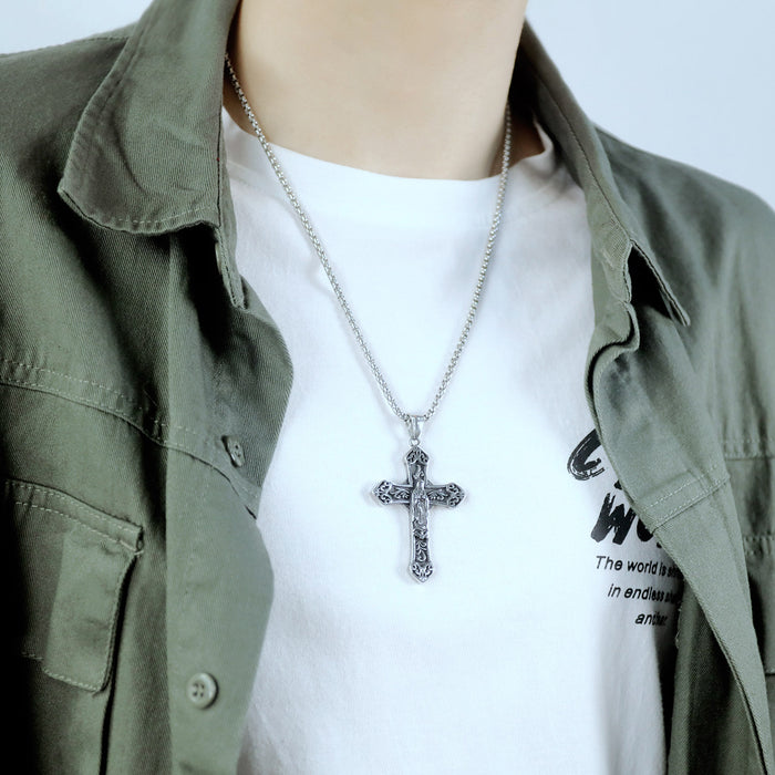 Hip hop stainless steel street retro classic cross pendant necklace for men