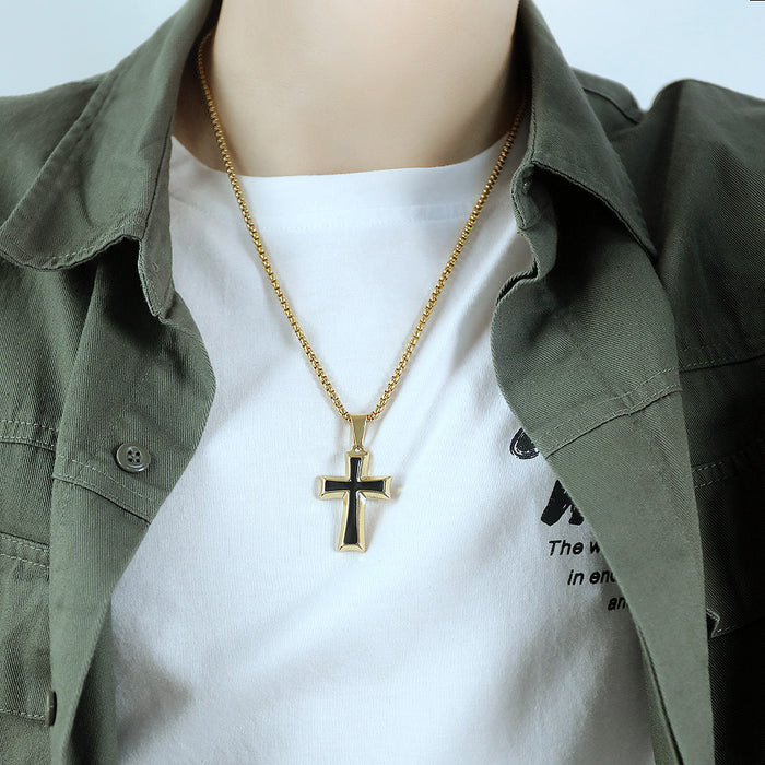 Japanese and Korean new simple stainless steel cross pendant necklace trendy men versatile gift for boyfriend