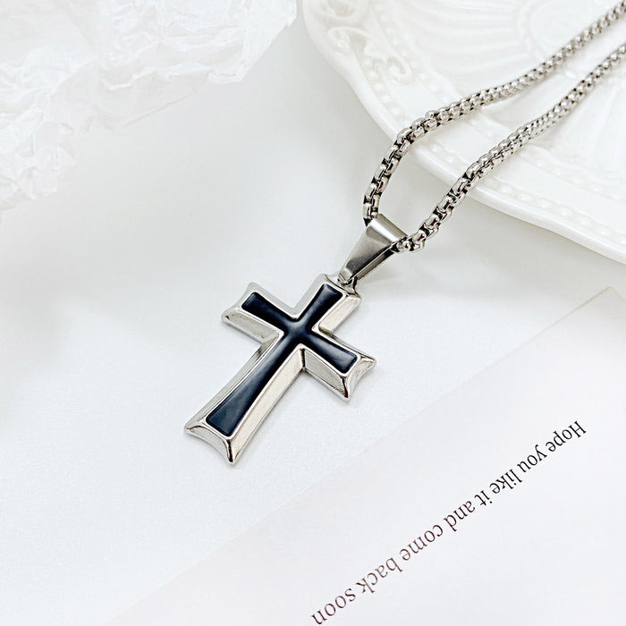 Japanese and Korean new simple stainless steel cross pendant necklace trendy men versatile gift for boyfriend