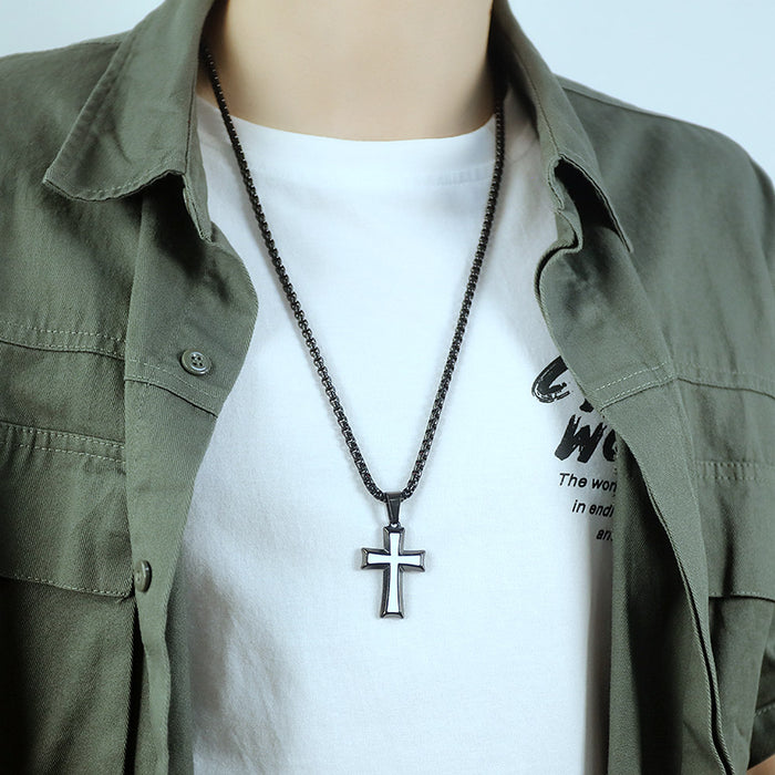 Japanese and Korean new simple stainless steel cross pendant necklace trendy men versatile gift for boyfriend