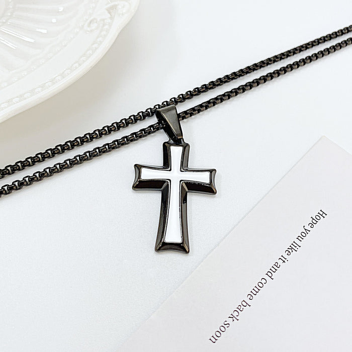 Japanese and Korean new simple stainless steel cross pendant necklace trendy men versatile gift for boyfriend
