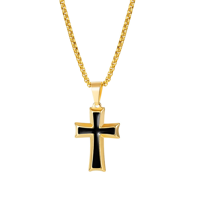 Japanese and Korean new simple stainless steel cross pendant necklace trendy men versatile gift for boyfriend