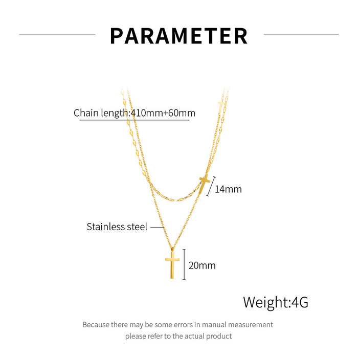 Fashion double-layer titanium steel necklace cross-border trend stacked stainless steel cross necklace
