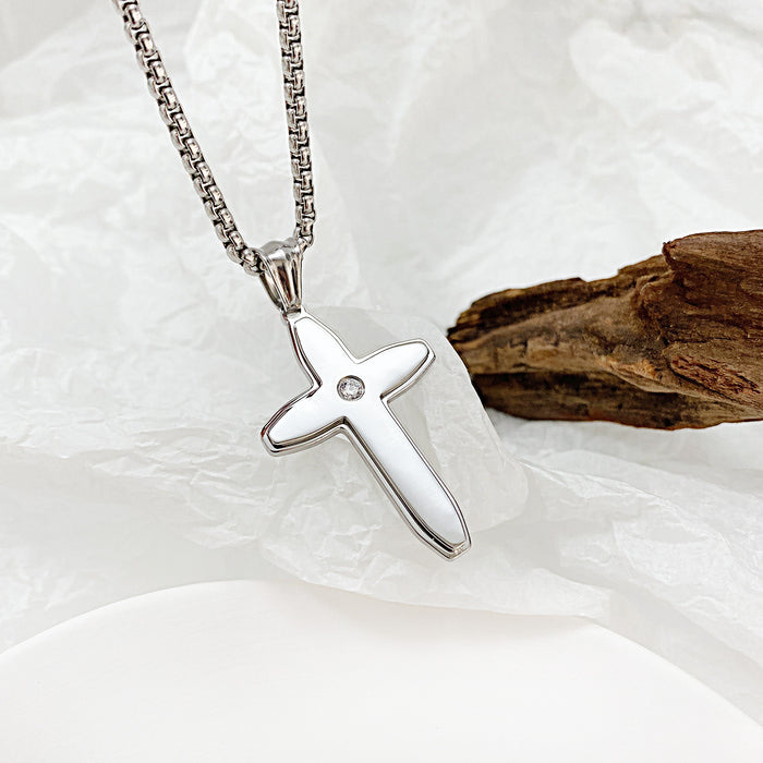 Hip-hop trendy simple and versatile new stainless steel cross necklace