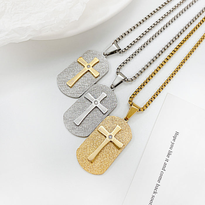 Niche design fashionable titanium steel new cross tag necklace